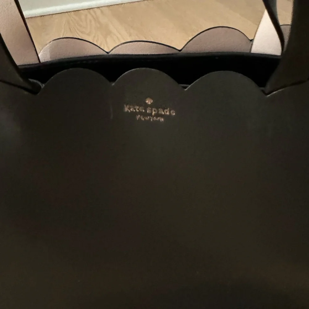kate spade black scallop-edge leather tote